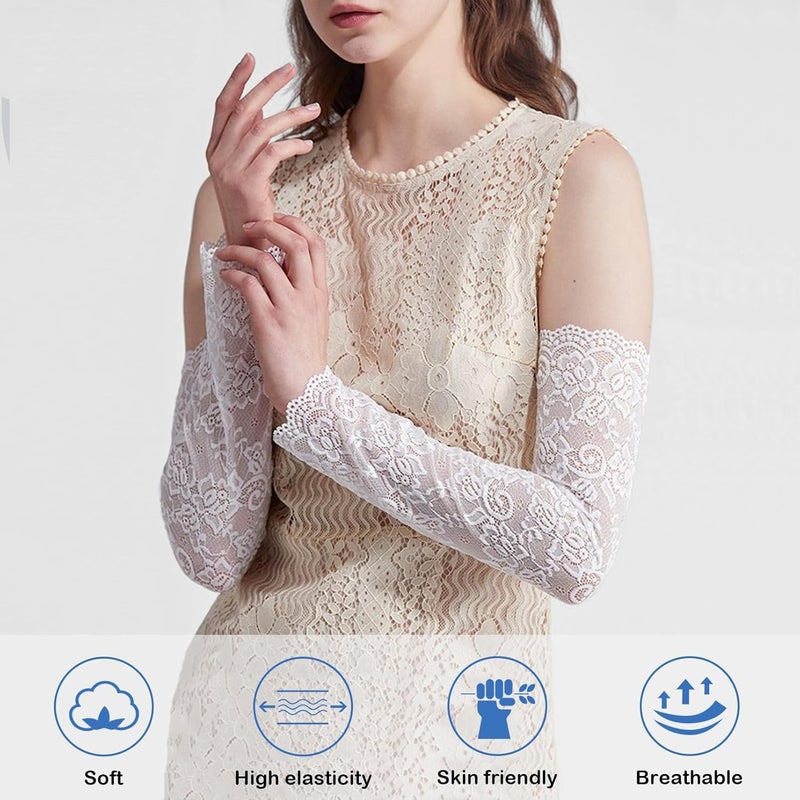 RainFlowwer Lace Arm Sleeves For Women Wedding Sleeve, Floral Long Fingerless Lace Gloves for Bridal Party Prom Costume - Image 3